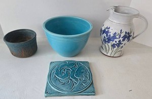 Vintage Blue Ceramic Pottery & Fiesta Bowl Assortment (Lot of 4)