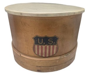 Antique Military Snare Drum Wood Shell wAmerican Flag Shield