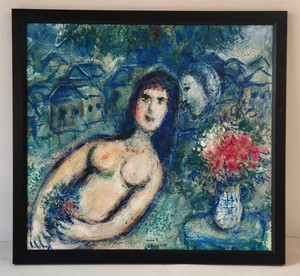 Marc Chagall Nude With Flowers Reproduction Print Framed 28 X 26 in