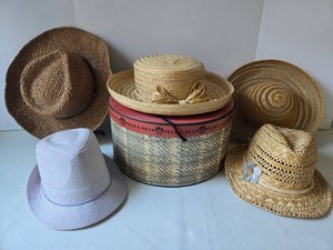 Lot of 5 Straw & Fedora Hats wPeck & Peck Hat Box