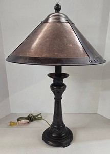 Vintage Arts & Crafts Mission Mica Dual-Light Table Lamp Pull Chain
