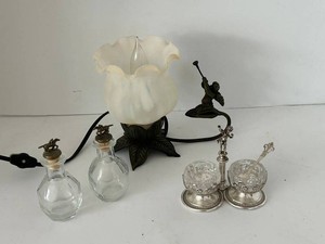 Glass Lamp, Decorative Bottles &amp Angel Silver Plated Condiment Mixed Lot