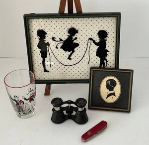 Victorian Silhouette Decor Mixed Lot With Swiss Army Knife