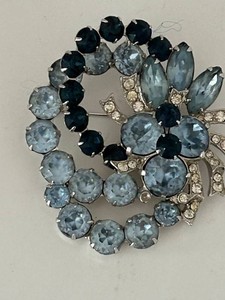 Blue Rhinestone Floral Brooch Pin by Eisenberg