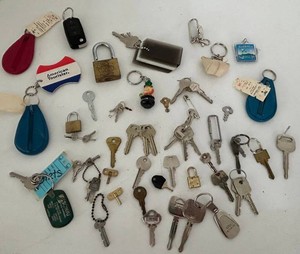Mixed Lot Assorted Keys, Keychains & Padlocks