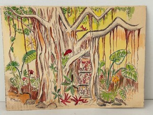 Signed F. Train Original Pen and Ink Artwork 15 X 11 in