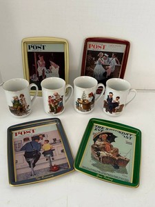 Norman Rockwell Saturday Evening Post Mug Set and Trays Mixed Lot