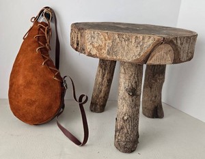 Homemade Wood Stool & Bota Bag Mixed Lot