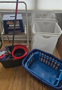 Household Mixed Lot - O-cedar Mop Set, Folding Step Stools & Laundry Bin, Hampers