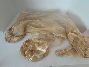 Vintage 1930s Beaded Lace Wedding Veil & Silk Bonnet