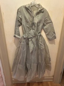 Vintage 50s Gray Satin Button-Front Dress With Belt Party Dress