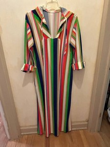 Vintage 70s Terry Striped Hooded Maxi Robe Cover-Up