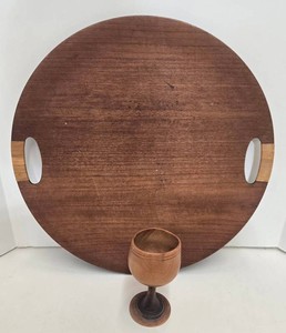 Mid Century Wood Tray & Hand Carved Wood Goblet