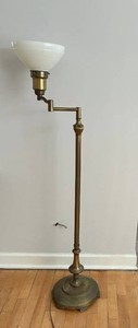 Vintage Heavy Brass Floor Lamp With Milk Glass Shade