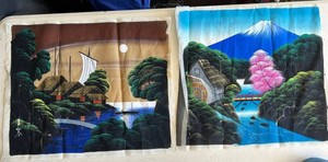 Antique Japanese Delicate Hand painted Silk Nature Scenes- One Signed