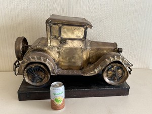 Vintage Hand Crafted Brass Car Sculpture on Steel Welded Base