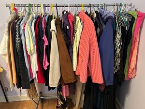 Large Lot of Ladies Clothing- Dresses, Jackets, Shirts, Pants & Skirts Variety Quality Brands