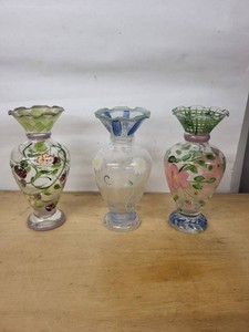 Hand Painted Art Glass Vases (Lot of 3)