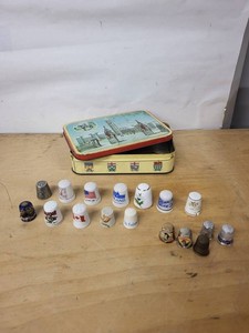 Souvenir Thimble Collection in Tin (Lot of 14)