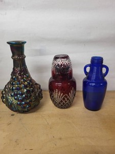 Vintage Amethyst Carnival Glass Grape Pattern Bottle Vase