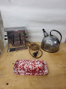 Vintage Chrome Kitchen Appliances & Enamel Trays Mixed Lot