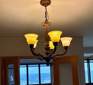 5-Light Vintage Bronze-Finish Chandelier With Glass Shades