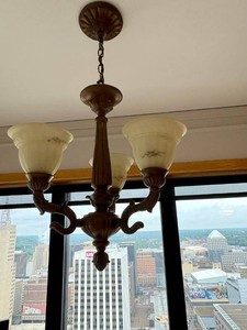 3-Light Vintage Bronze-Finish Chandelier with Etched Glass Shades