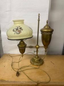 Brass Table Lamp With Milk Glass Floral Shade