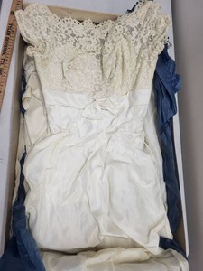 Vintage 1950s Ivory Lace Satin Wedding Dress Full Skirt Bridal Gown