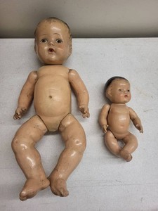 Vintage Composition Baby Doll Pair Large & Small Open Mouth Dolls