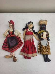Set of 3 Vintage Souvenir Cloth Dolls Spain Nassau Folk Art