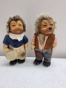Vintage Steiff Mecki & Micki Hedgehog Dolls Pair West Germany