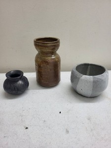 Assorted Studio Art Pottery Lot Dolphin Vase Bowl Blackware Ceramic
