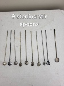 Set of 9 Sterling Silver Stir Spoons Navajo Roadrunner Design