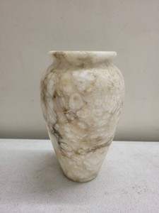 Vintage Carved Stone Vase Cream Tan Marbled Alabaster Style 7.5in