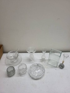 Lot of Assorted Vintage Clear Glass Vases Bowls Candy Dish Decor