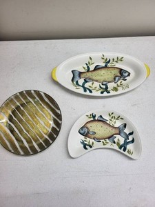 Redford England Fish Serving Dishes Glass Charger Decorative Plate Lot