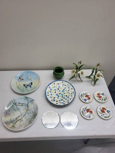 Lot of Vintage Decorative Plates Aynsley Vase Mirrors Floral Decor