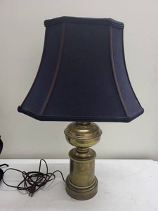 Vintage Brass Oil Lamp Style Table Lamp With Dark Fabric Shade