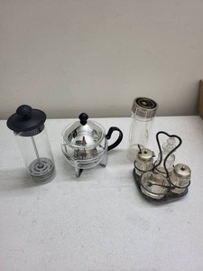 Vintage Glass Tea Service Lot French Press Teapot Cruet Condiment Set