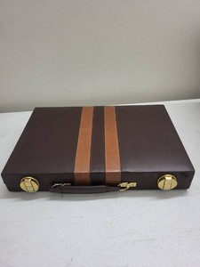 Unmarked Travel Backgammon Set Brown Tan Briefcase Style Case