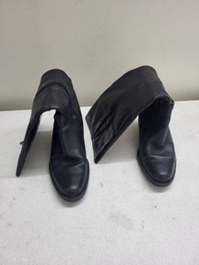 Born Black Leather Mid-Calf Boots Side Zip Block Heel Womens