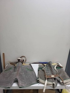 Vintage German Leather Lederhosen Shorts w Suspenders 2-Piece Lot