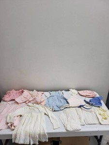 Antique Vintage Baby Clothing Lot Dresses Bonnets Romper White Pink Blue
