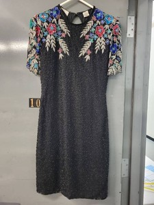 Vintage Beaded Silk Evening Dress With Sheer Wraps Petite Medium