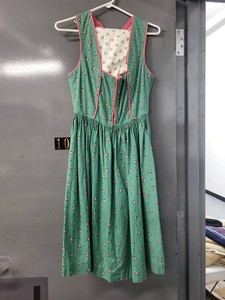Vintage Dirndl Dress & Blouse Set Green Floral Trachten Style
