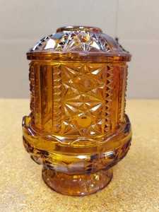 Vintage Amber Glass Stars and Bars 2-Piece Fairy Lamp Candle Holder