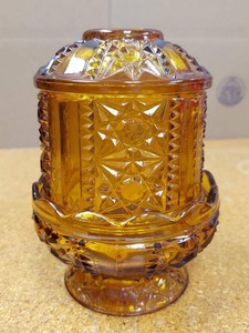 Vintage Amber Glass Stars and Bars 2-Piece Fairy Lamp Candle Holder