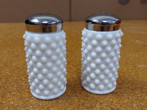 Vintage Fenton Milk Glass Hobnail Salt and Pepper Shakers Pair