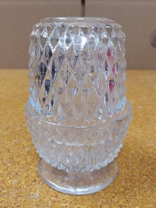Vintage Indiana Glass Clear Diamond Point Fairy Lamp Candle Holder